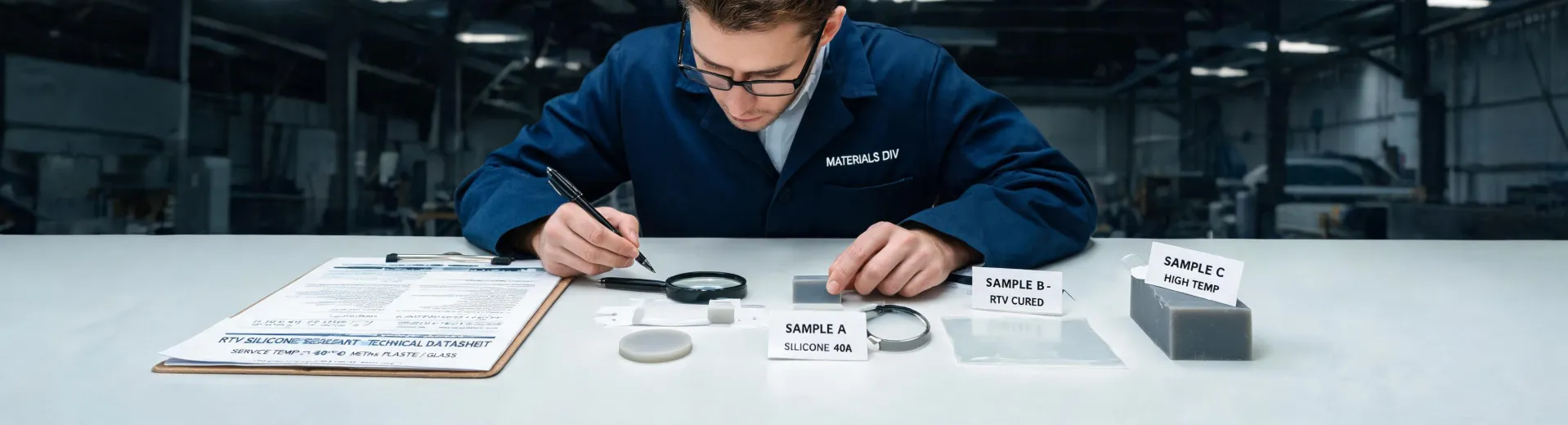 engineer reviewing silicone samples